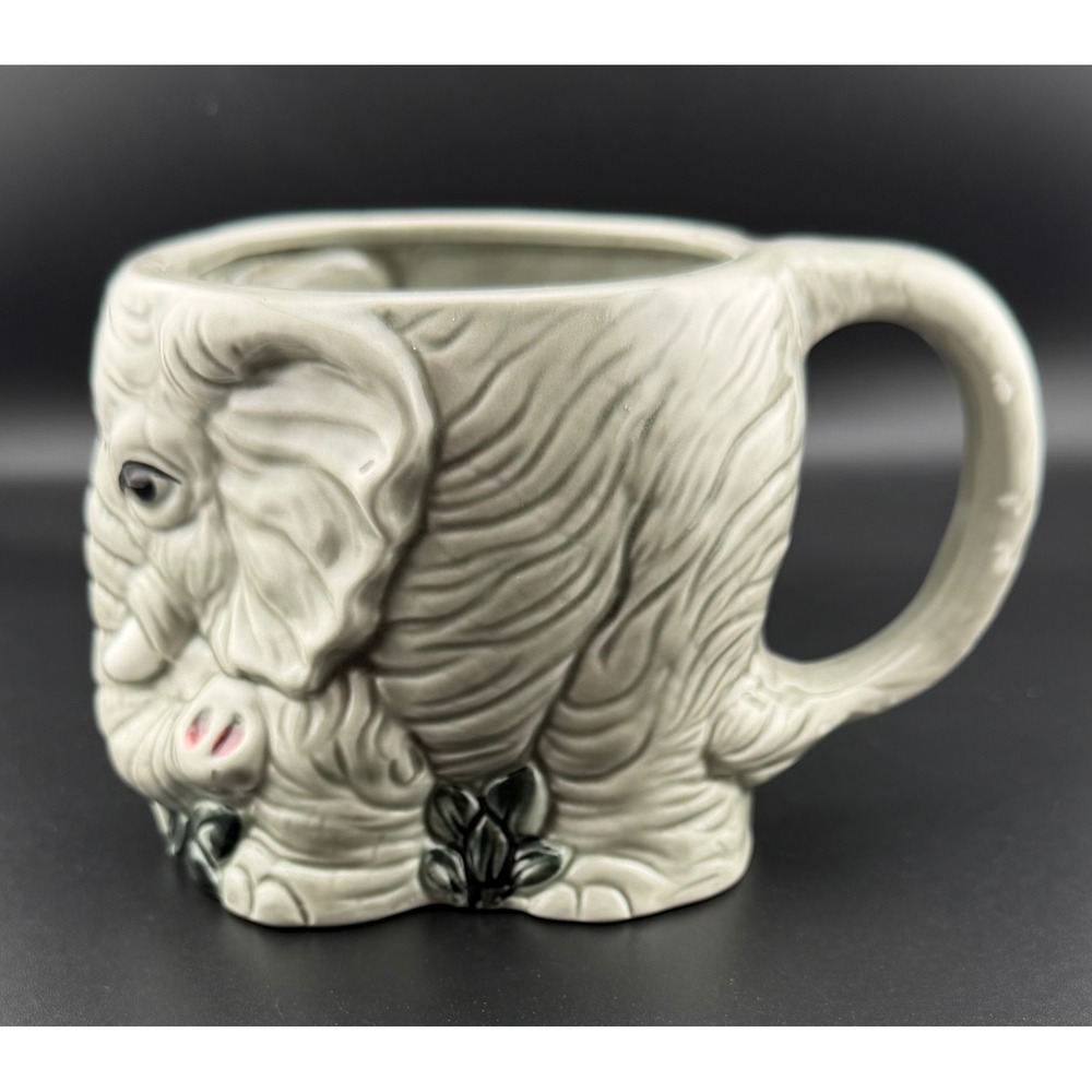 Elephant Coffee Mug Gray 3D Sculpted Ceramic Safari‎ Zoo Jungle Animal Figural